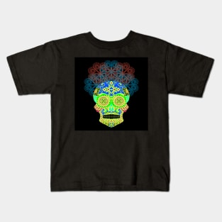 ñanduti night light ecopop skeleton catrina head in street graffiti style arts Kids T-Shirt